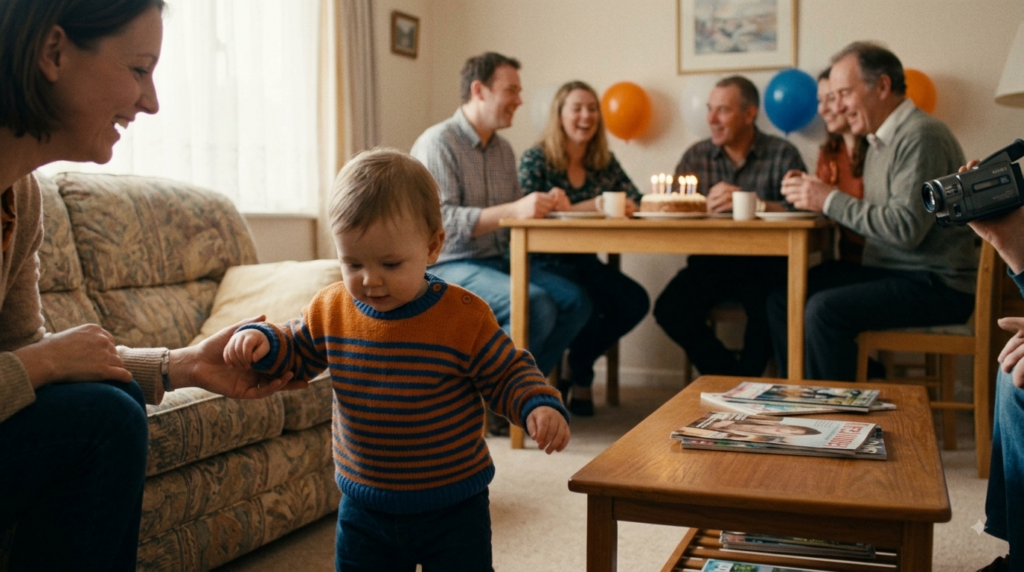 Famille réunie autour d’un anniversaire pendant qu’un proche filme la scène