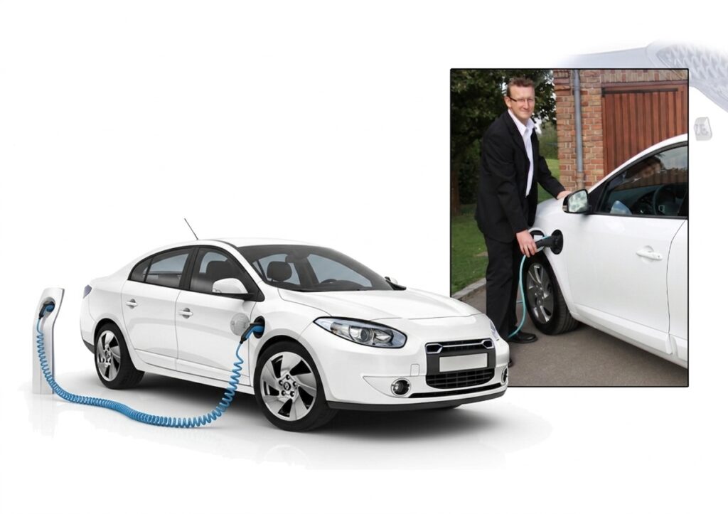 Frédéric Wieder, fondateur de 3V Movie, recharge sa voiture électrique près de Sailly-sur-la-Lys