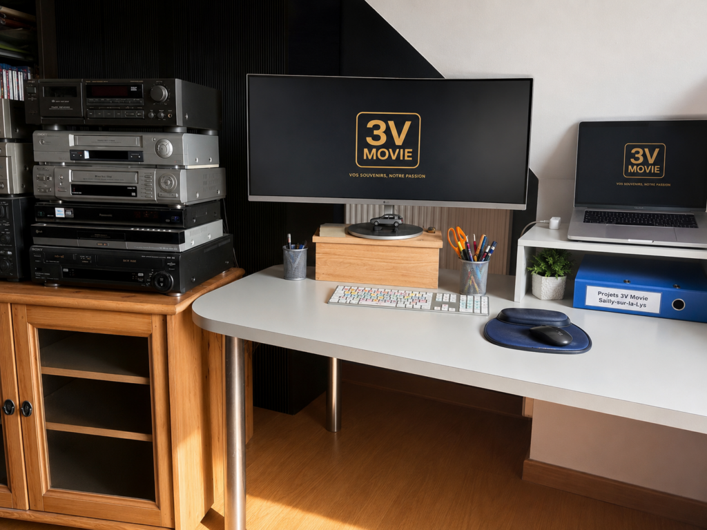 Studio vidéo 3V Movie à Sailly-sur-la-Lys, dédié à la numérisation et au montage de souvenirs familiaux