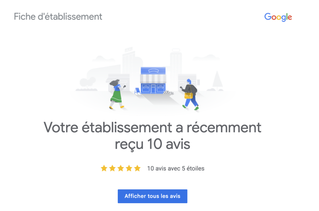 Fiche d'établissement Google de 3Vmovie affichant 10 avis clients avec la note de 5 étoiles.